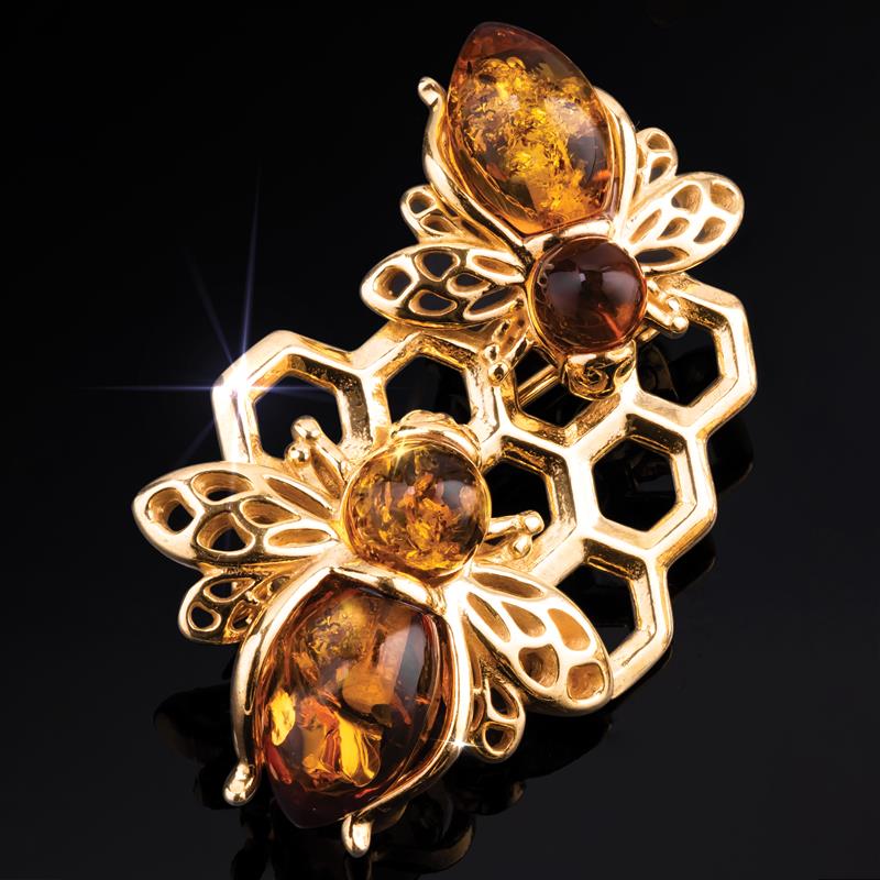 Amber Honeybee Brooch
